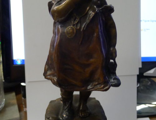 Figure, Bronze Little Girl Holding Shoe Signed Juan Clara $225